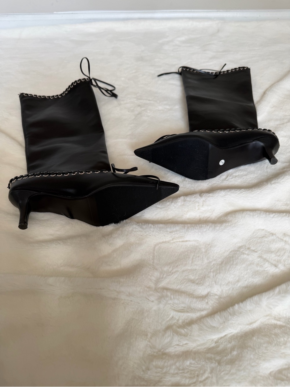 Goolita Metal Eyelets Pointed Toe Knee High Boots Women Kitten Heel Size 7 - Picture 10 of 16